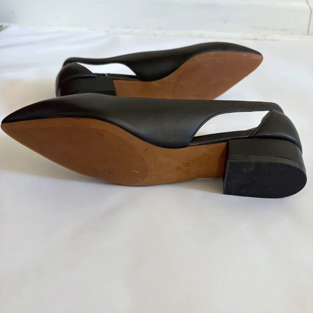 NWOB Cole Haan Women 7B Black Leather Slingback Pumps Pointed Toe Office Chic - Picture 6 of 7